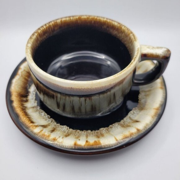 Pfaltzgraff Brown Drip Glaze Cup Saucer Coffee Tea Replacement Set Brown Vintage - Picture 2 of 9